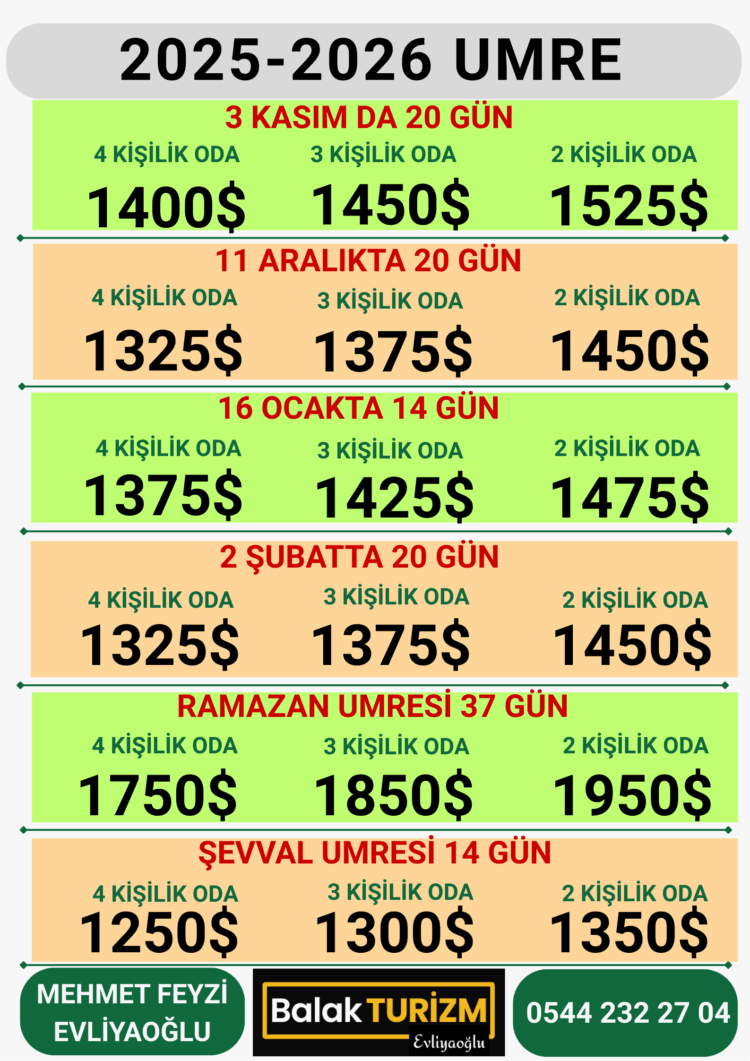 Kasım’da,Aralık’ta Şubat 20 Günlük umre